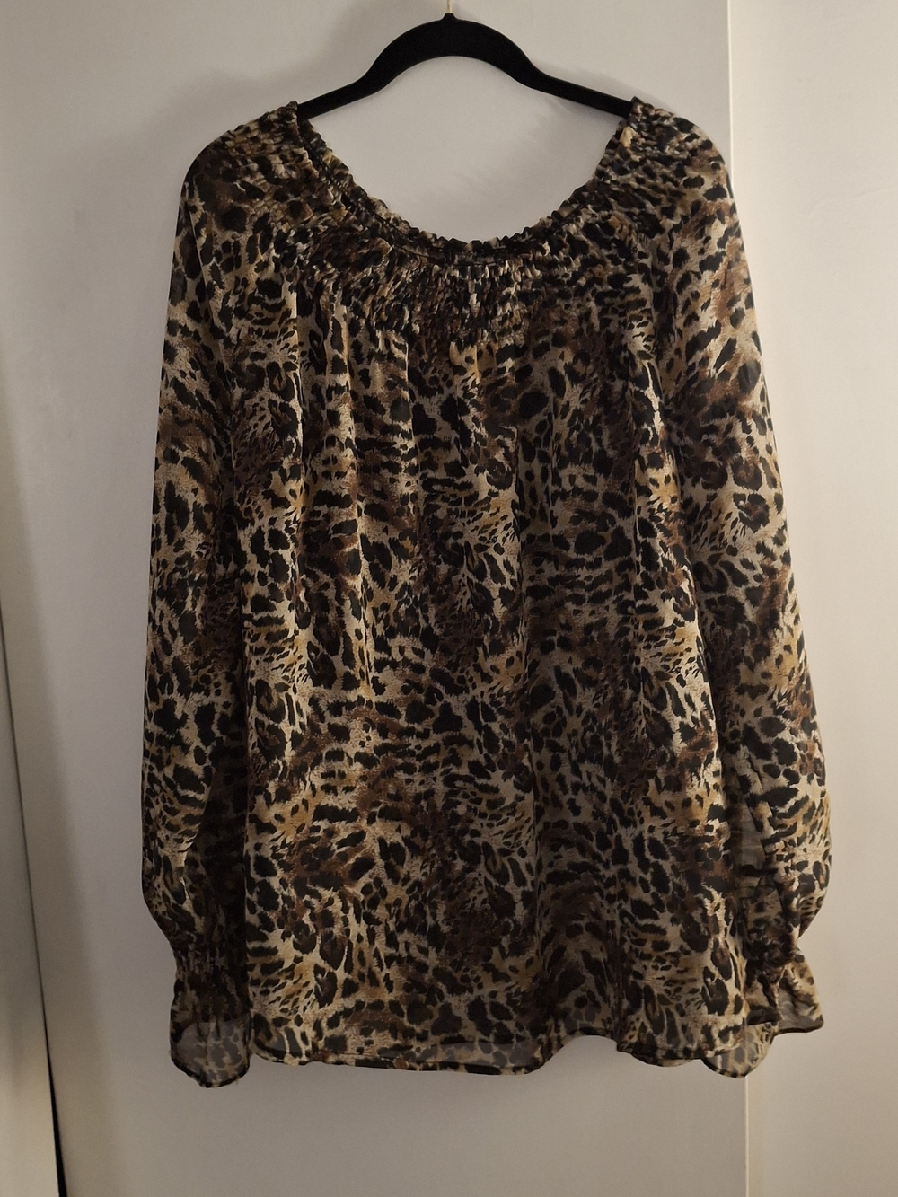Venezia Jeans Women's Leopard Print Long Sleeve Sheer Blouse - Brown